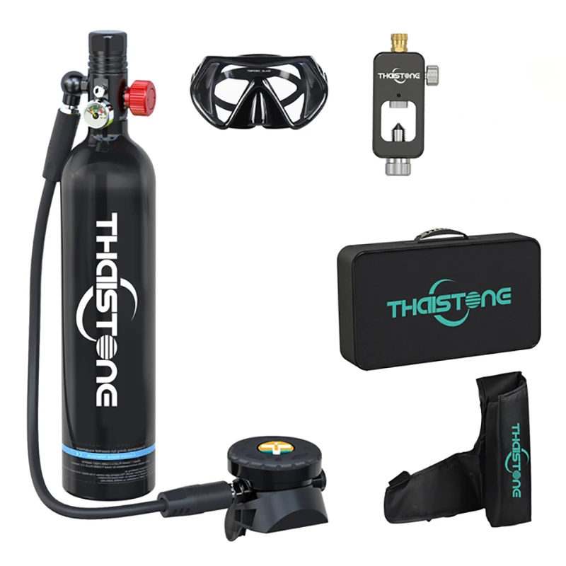 THAISTONE-1L Portable Scuba Diving Tank Underwater Oxygen Cylinder Professional Diving Equipment with Adapter, 15-25 Minutes