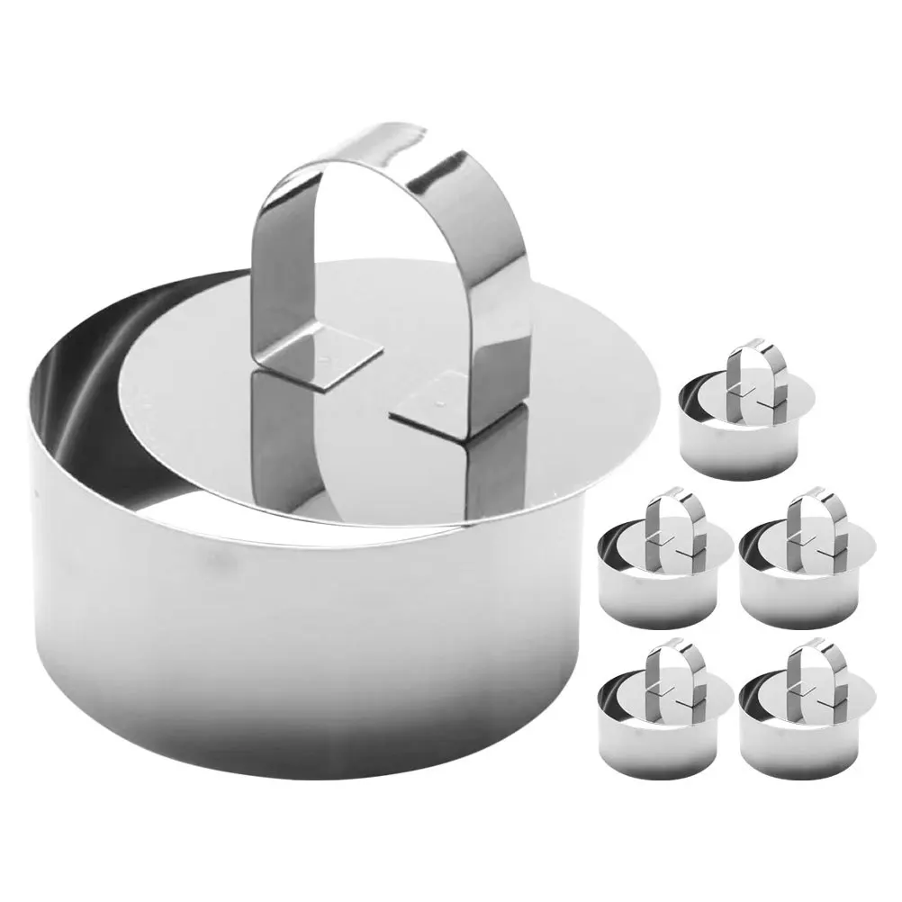 

6 Pcs Stainless Steel Mold Cake Forming Rings with Pusher Molds Baking Crumpet Tart Circular Activity