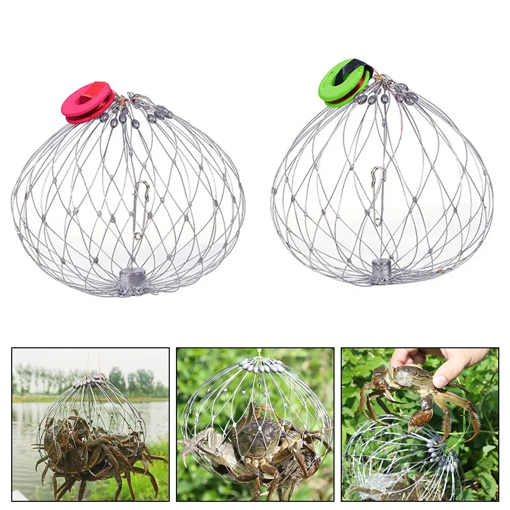 Steel Wire Crab Net Automatic Open Closing Crab Cage Fish Crab Trap Net Fishing Bait Cage Crab Catching Tool Fishing Accessories