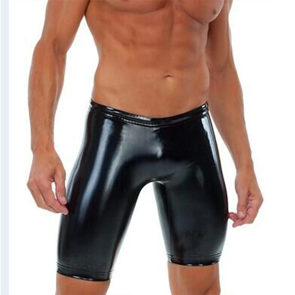 2022 Men PU-Leather Underwear Wet Look Briefs Nightclub Stage Panties Sexy Shorts Pants Black Fashionable Underpants