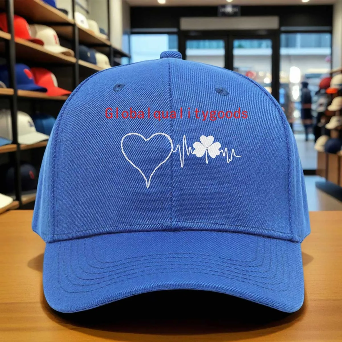 Adjustable Baseball Cap with Heartbeat Clover Pattern & Red Text - Suitable for Outdoor, Sports,, Graduation, Machine Washable H