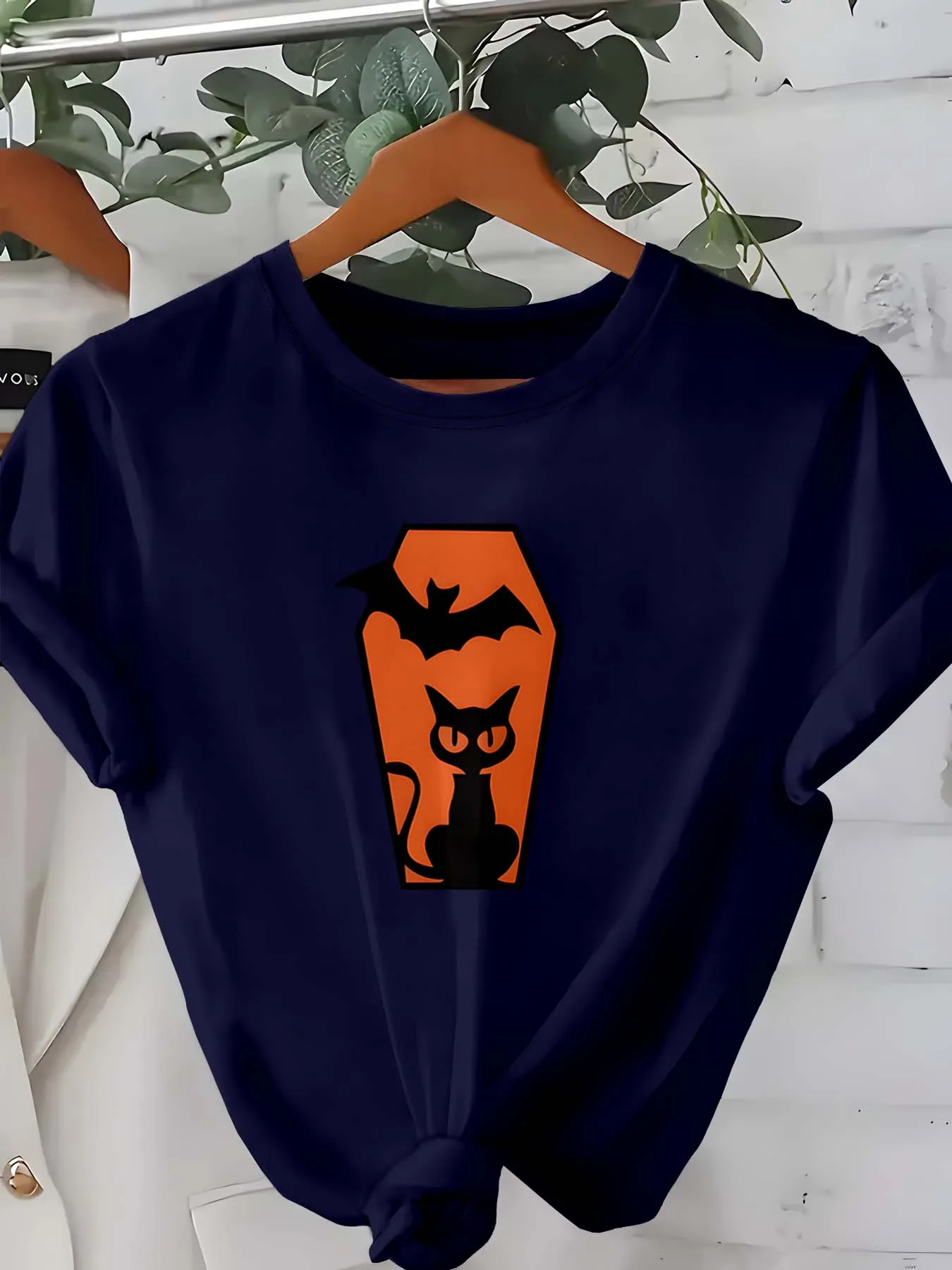 Plus Size Halloween Themed Attire With Coffin Silhouette Black Cat And Bat Motifs For Spooky Chic Vibes