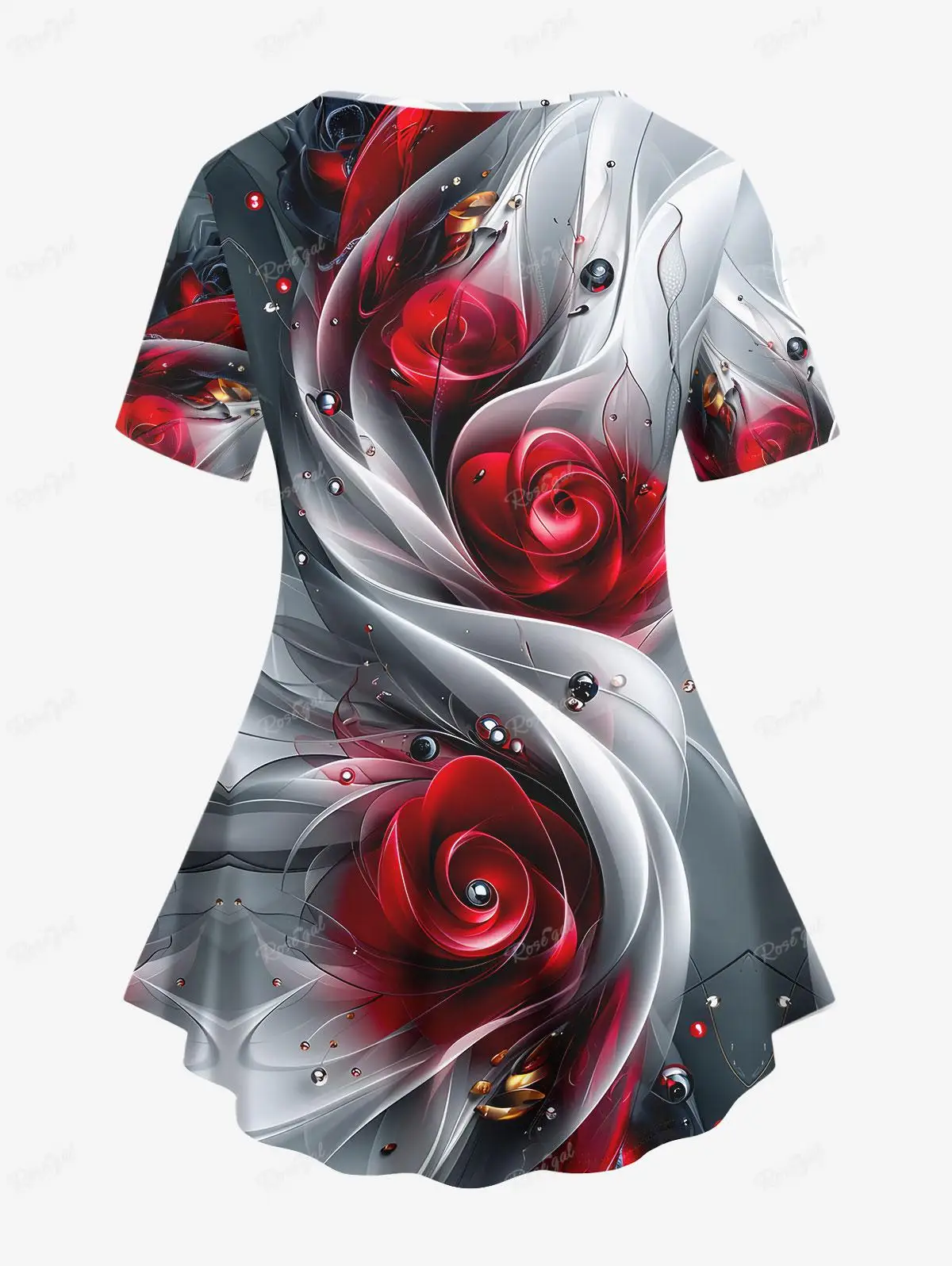 Plus Size XS-6X Short Sleeves T-shirt and Skinny Leggings Plus Size Matching Set 3D Ombre Light Beam Rose Flower Dew Printed