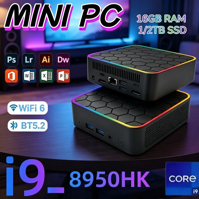 Powerful Core i9-8950HK Mini PC, 16GB RAM, 2TB SSD, USB 3.0, High-Speed Compact Desktop PC for Study, Office & Gaming, Great.