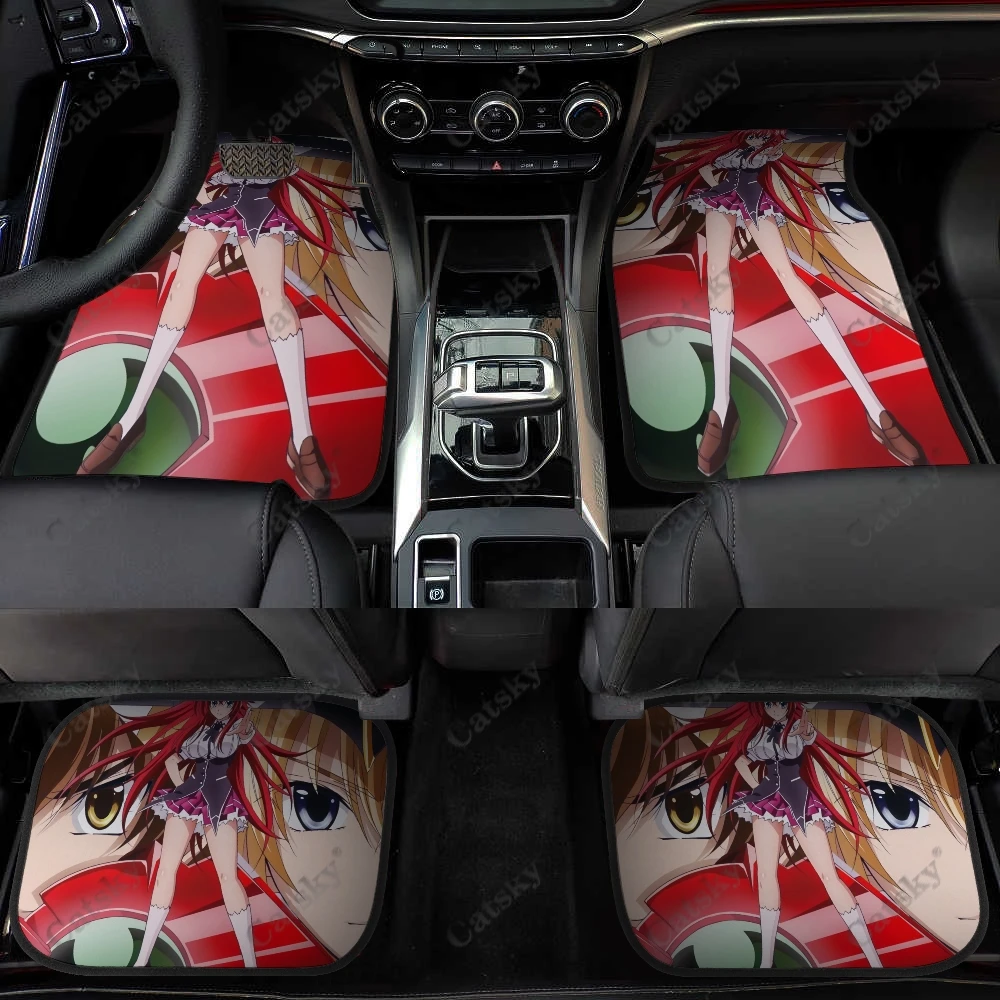 Anime High School DxD Girl Art Print Car Foot Mat 4PCs Rubber Non-Slip Waterproof Material All-Weather Protection Accessories