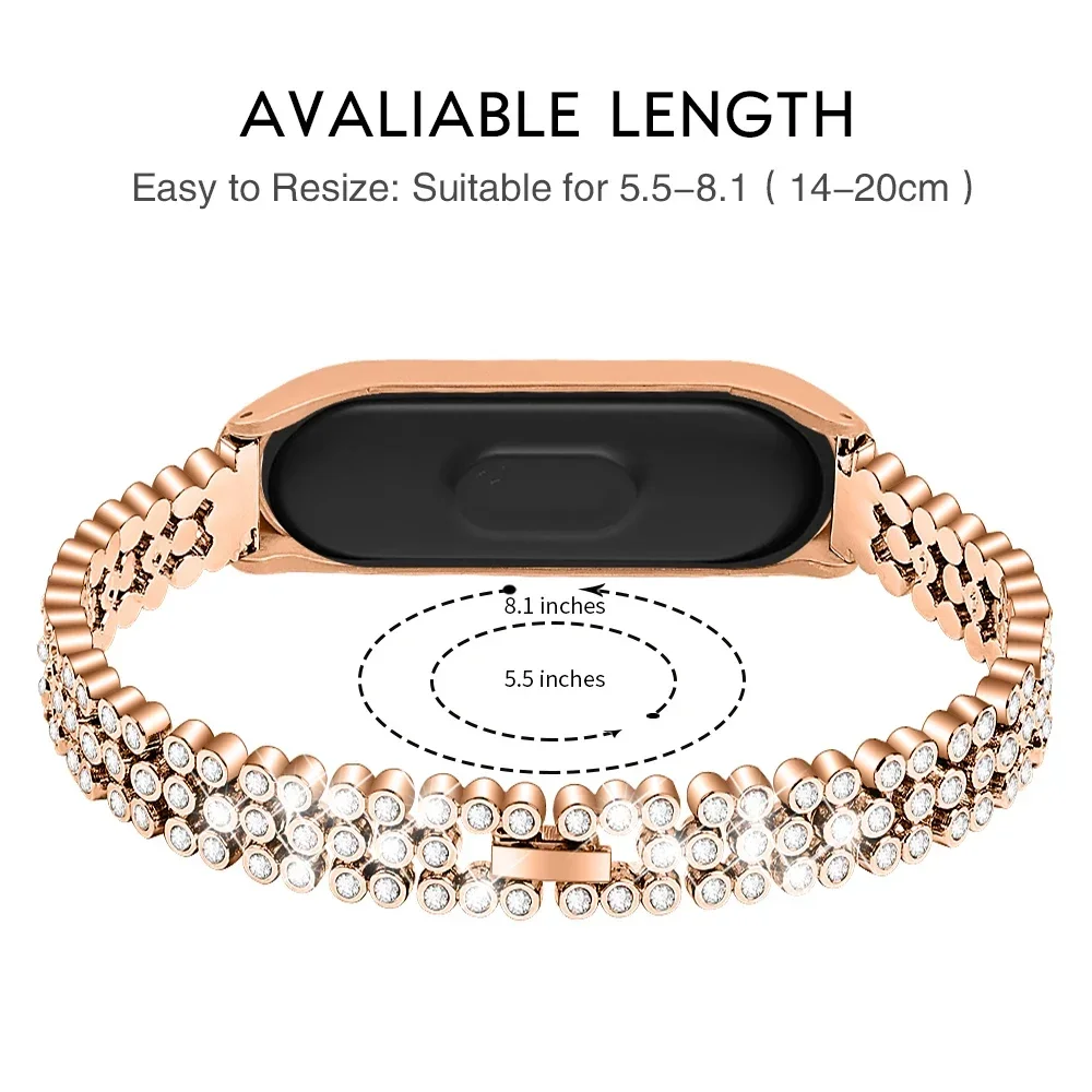 Watch Strap for Xiaomi Mi Band 8 7 6 5 4 3 Wristband Women Diamond Metal Bracelet Wrist Straps MiBand 3 4 5 6 7 8 Accessories