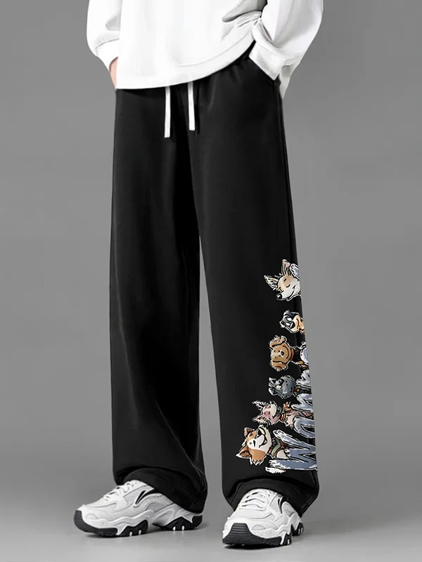 プラスサイズ 300 ポウ 新プリント カジュアルパンツ メンズ レディース ルーズ ワイドレッグ トレンド ドローストリング ストレートレッグ ロングパンツ スウェットパンツ
