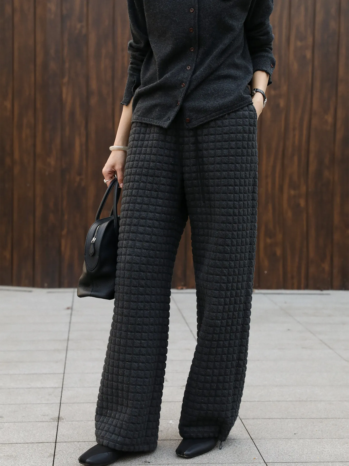 

Thiened Winter Straight Leg Pants Women's Casual Drapey Plaid Cotton Trousers Slimming Long Pants Commute Sle Polyester B...