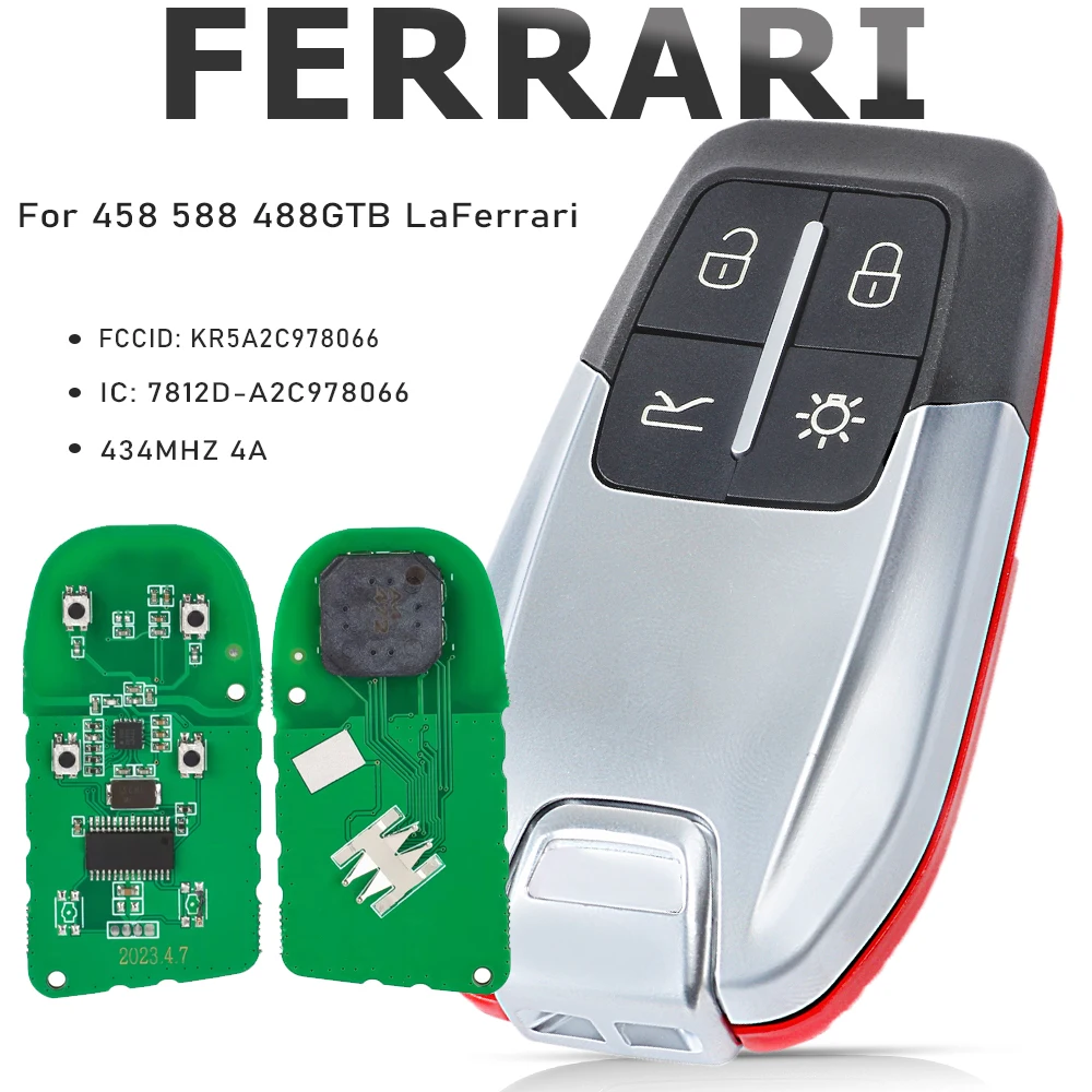 KEYECU KR5A2C978066 434MHZ 4A Chip Smart Remote Key FOB for Ferrari 458 588 488GTB LaFerrari 2014 2015 2016 2017 2018 2019 2020