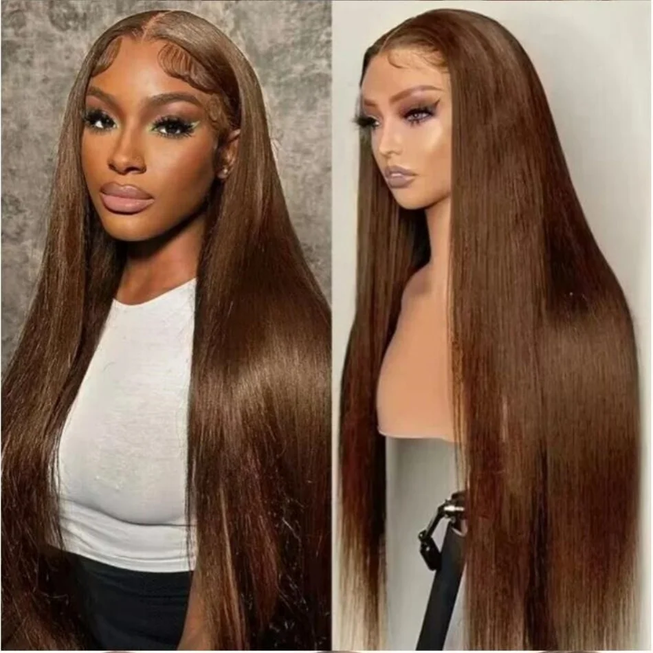 

13x4 Темно-коричневые костяные прямые кружевные фронтальные парики из натуральных волос 100% качество Hd Парик шнурка Шоколадно-коричневый цвет 4x4 Парик с кружевной застежкой