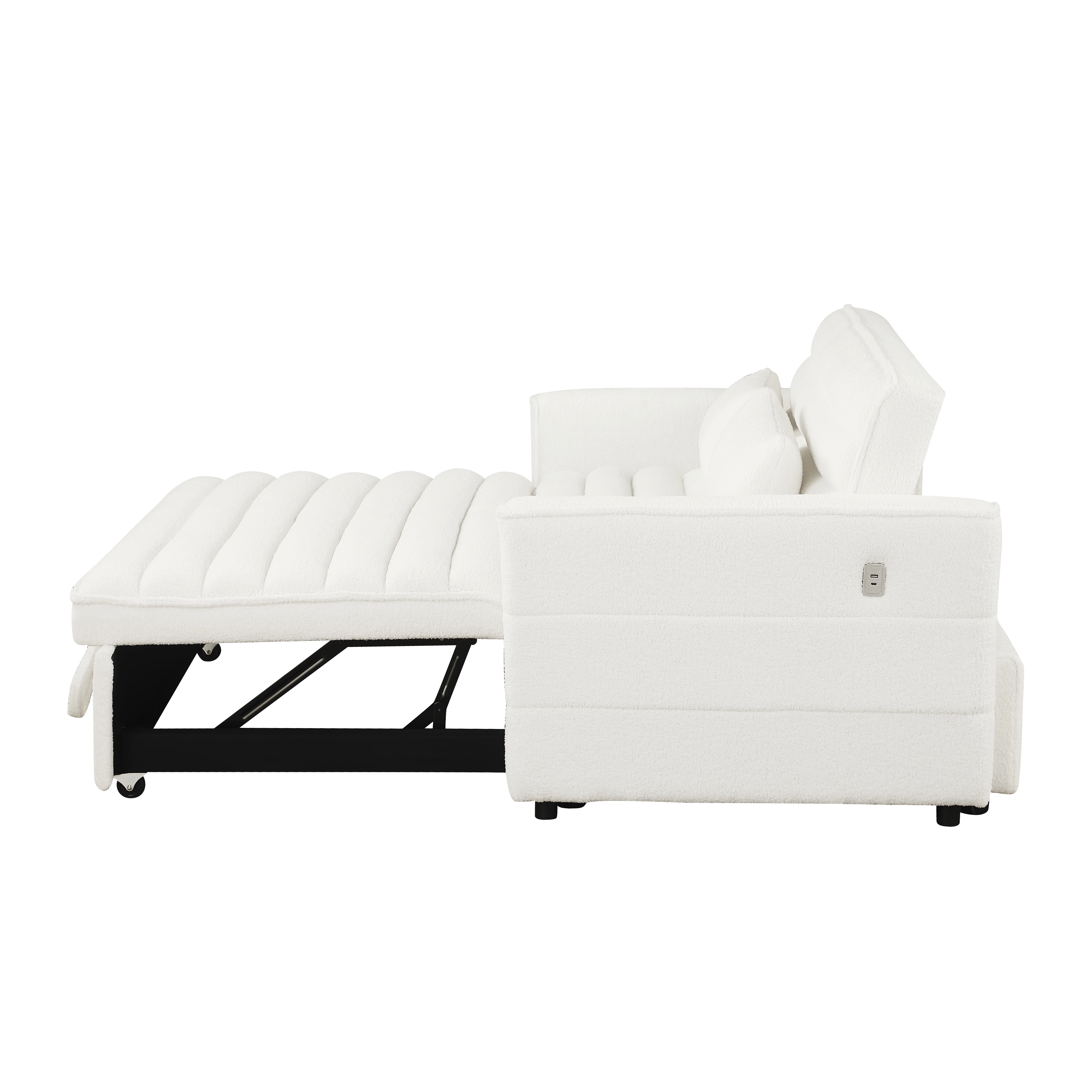 Soft Boucle convertible two-bedroom sofa with adjustable back, 2-seater sofa, pull-out bed, 2 waist pillows for small living roo image 4