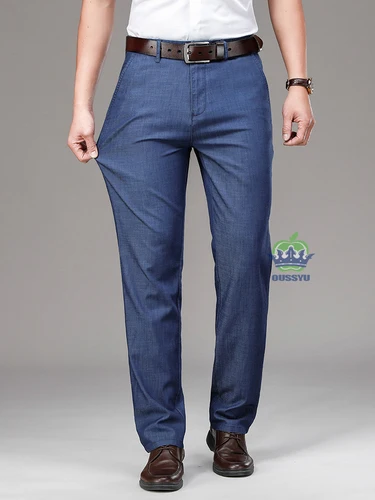 Imagen 2 del producto Ropa de marca, pantalones vaqueros de tela Lyocell de lujo para hombre, pantalones vaqueros rectos clásicos de negocios, pantalones de trabajo y oficina para hombre de talla grande 40 42