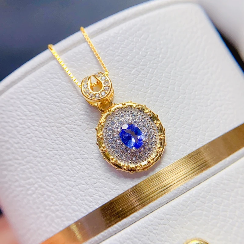 

Natural Tanzanite pendant necklace for women silver 925 jewelry luxury gem stones 18k gold plated free shiping items