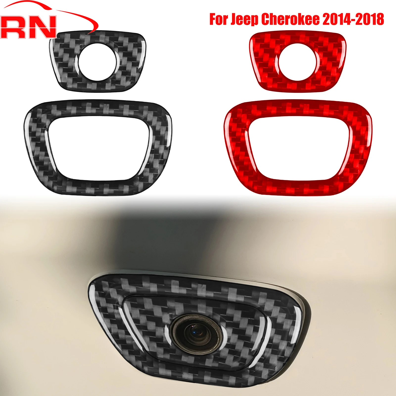 

Для Jeep Cherokee 2014-2018 модифицированная рамка для задней камеры автомобиля из углеродного волокна, аксессуары для интерьера, декоративные наклейки