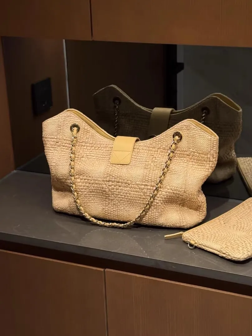 New Fashionable Versatile Woven Spring Summer Tote Chain Design Handbag Single Shoulder Bag Soft Handle Women's Bag Square Shape