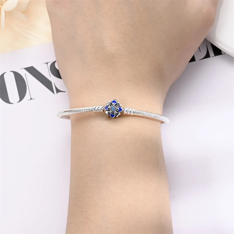 New Arrival 925 Sterling Silver Blue Lucky Grass Chain Bracelet Fit DIY Charms Bead Fine Wedding Jewelry Gift