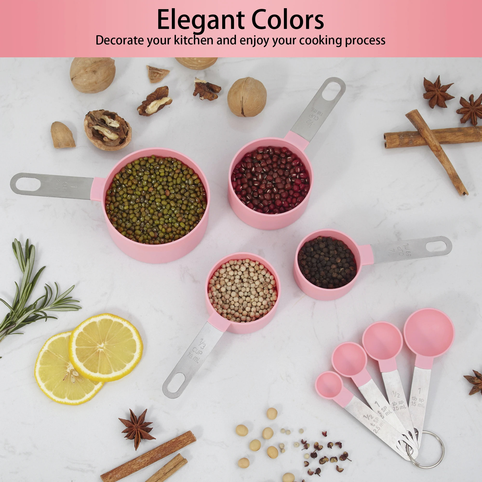Measuring Cups and Spoons Set Kitchen Nesting Measuring Cups 10 Pieces, Stackable Stainless Steel Handle Measuring Cups