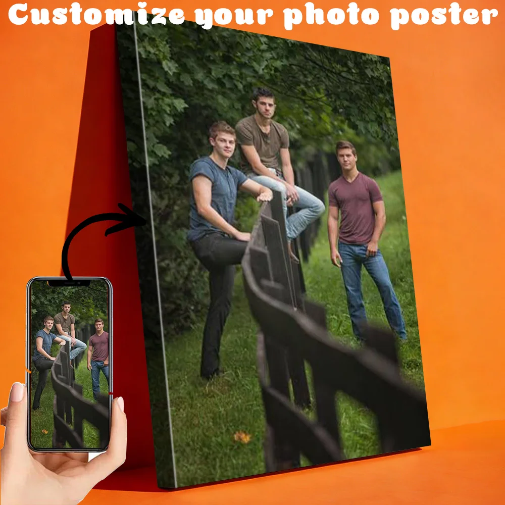 1 Customized Photo Canvas, Optional DIY Wooden Frame or Frameless Poster, Exclusive Gift for Couples or Families, Personalized H