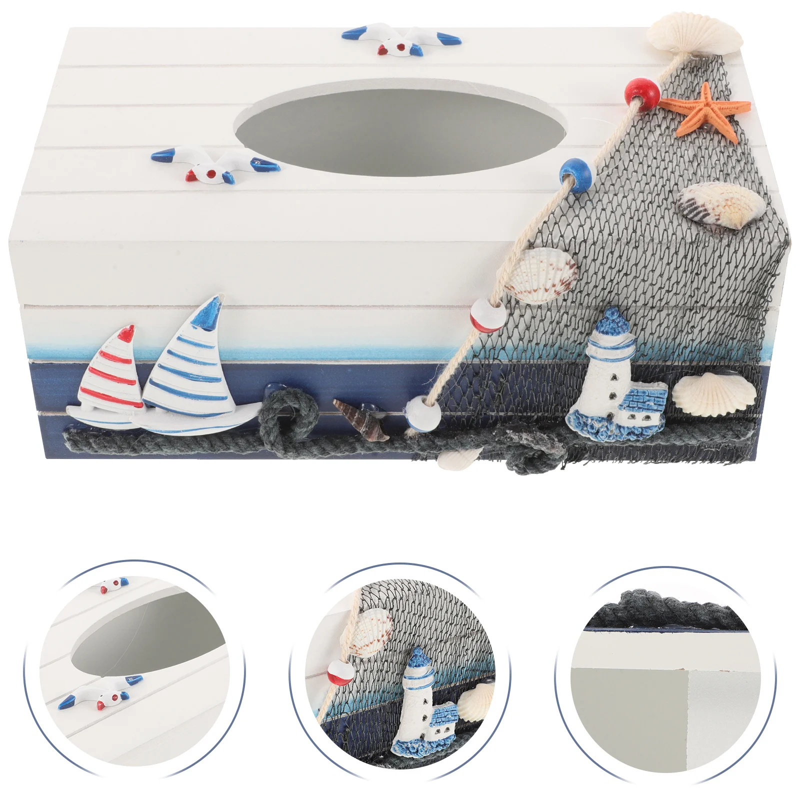 

1pc Wooden Decorative Tissue Box Storage Organizer Home Office Desktop Mediterranean Style Tissue Holder Case Container