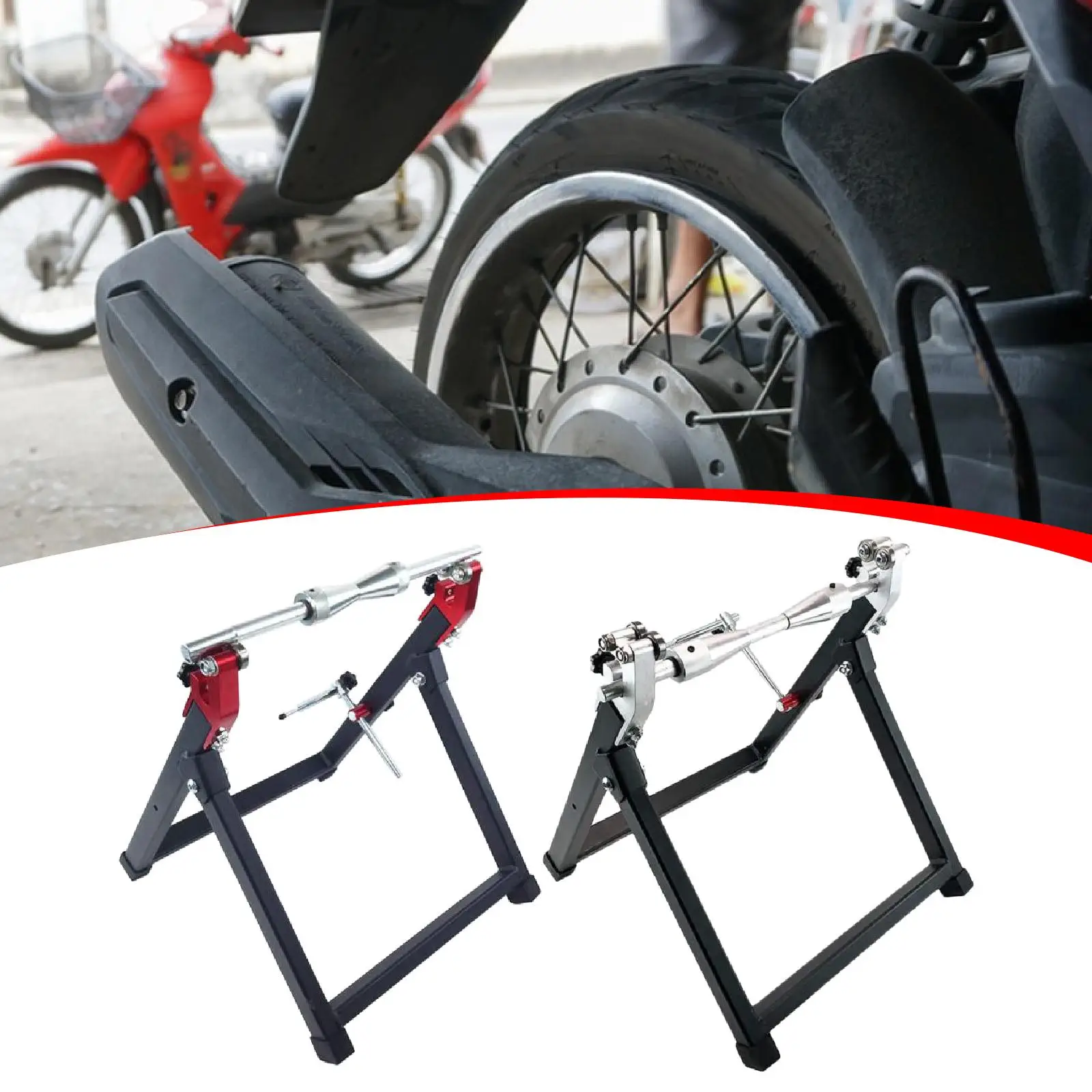 Foldable Metal Motorcycle Wheel Balancer Stand Tire Fitting Tool Kit for Accurate Wheel Alignment and Maintenance
