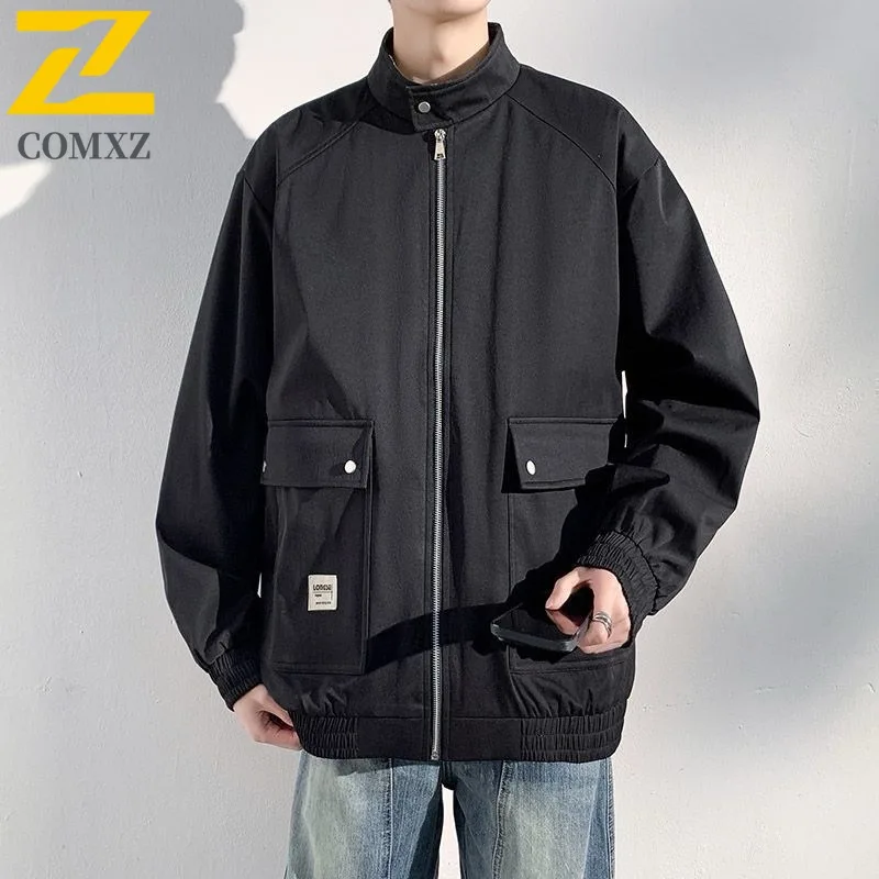 

COMXZ Adventure Мужская куртка с воротником-стойкой, легкие куртки для альпинизма, однотонное ветрозащитное осеннее пальто для рыбалки