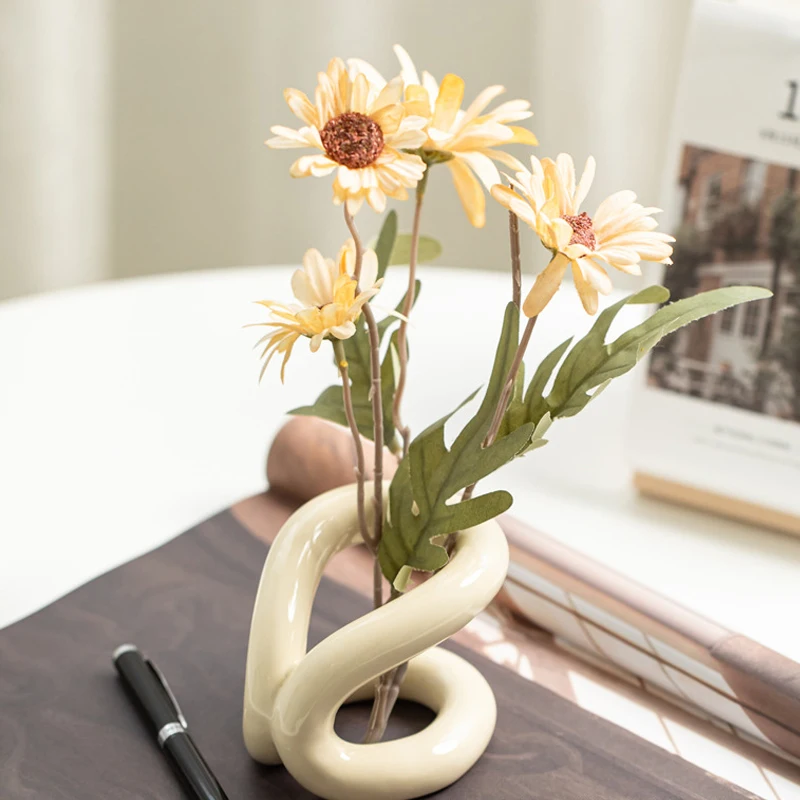Nordic Ceramic Crafts Pen Holder, Wind Rope Shape Vase, Home Living Room, Bedroom, Office Tabletop Decorations, Flower Ware, 1Pc