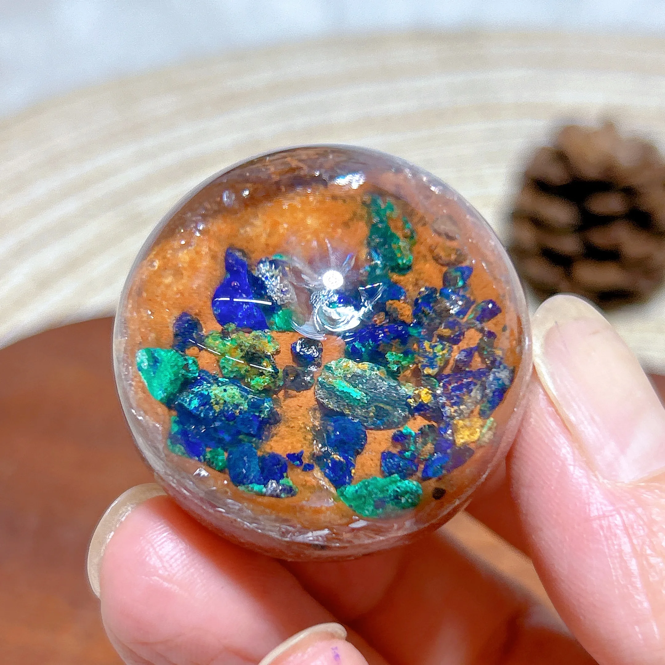 Healing Natural Crystal Chrysocolla With Azurite Garden Quartz Sphere Reiki Energy Ornament Home Decorations Room Decor Gift
