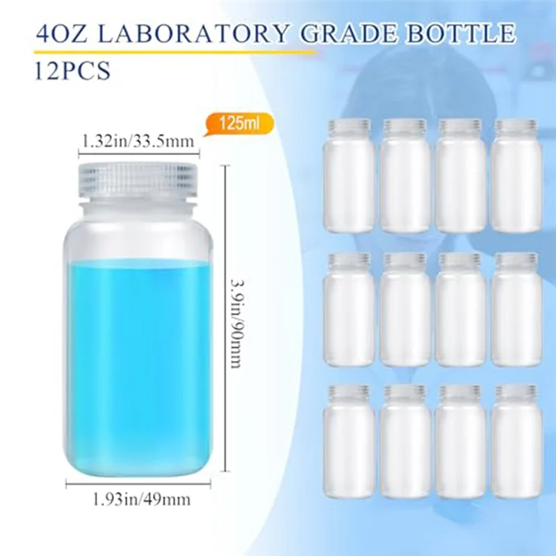 12 Pcs Pill Bottle Sample-Bottles Wide Mouth Reagent Bottle Plastic With Screw Caps Sample Containers-A58E