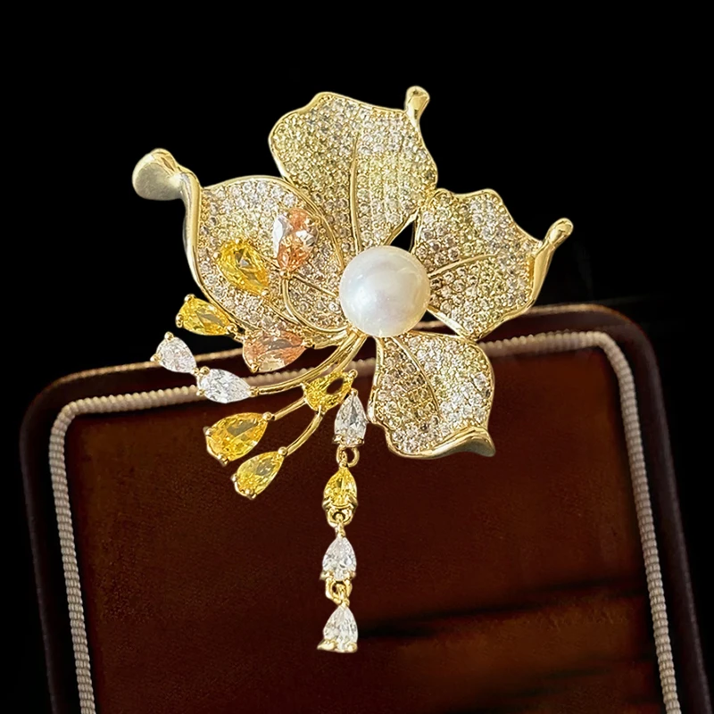 OKILY Fashion Enamel Flower Tuilp Broochpins AAA  Zircon Dandelion Snowflake Broche for Women's Summer dress Corsage Ornament