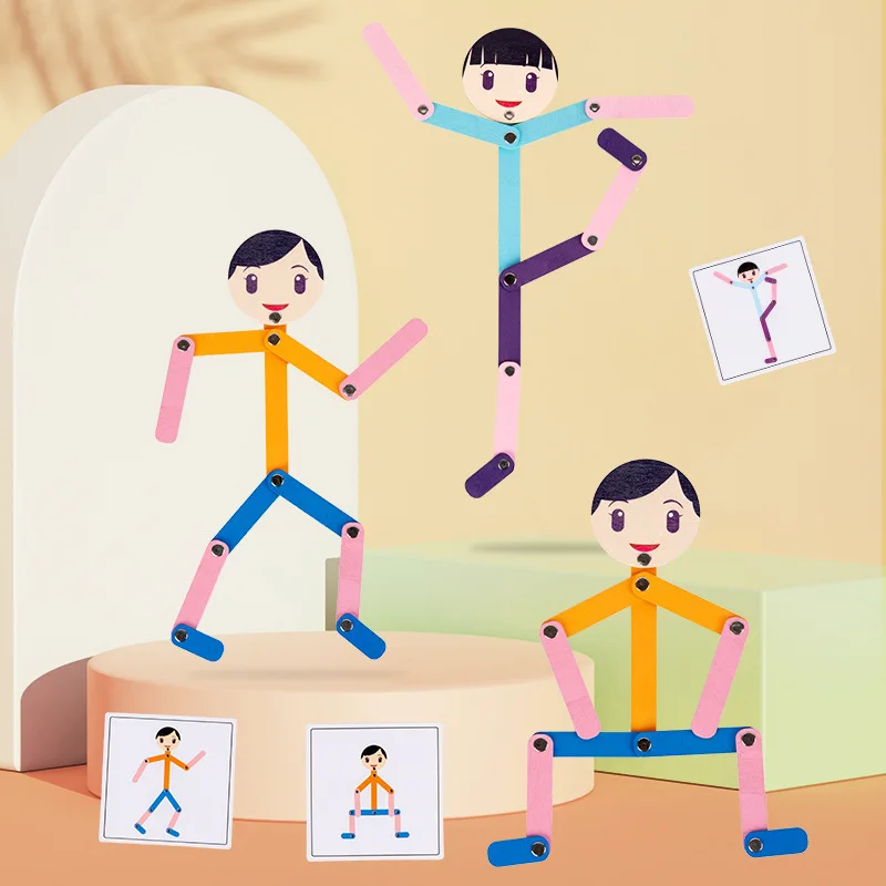 DIY Puzzle Toys Sports Man with 24 Double-Side Cards for Children Intelligence Early Educational Toy Gifts