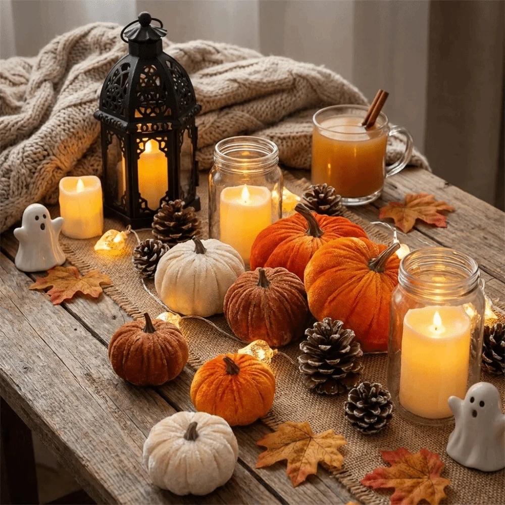 Velvet Mini Pumpkin Ornament Soft Flocked Multi Sizes Faux Pumpkin Tabletop Decor Lightweight Multi Colors