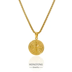 HONGTONG Stainless Steel Circular Compass Pendant Necklace For Man Charms Jewelry for Women Gift Wholesale