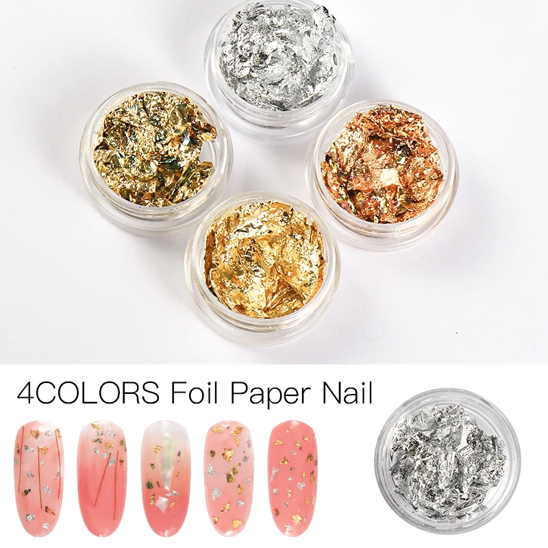 1 Box Gold Silver Irregular Aluminum Foil Paper Nail Art Sticker 3D Glitter DIY Manicure UV Gel Polish Nail Decoration Tools