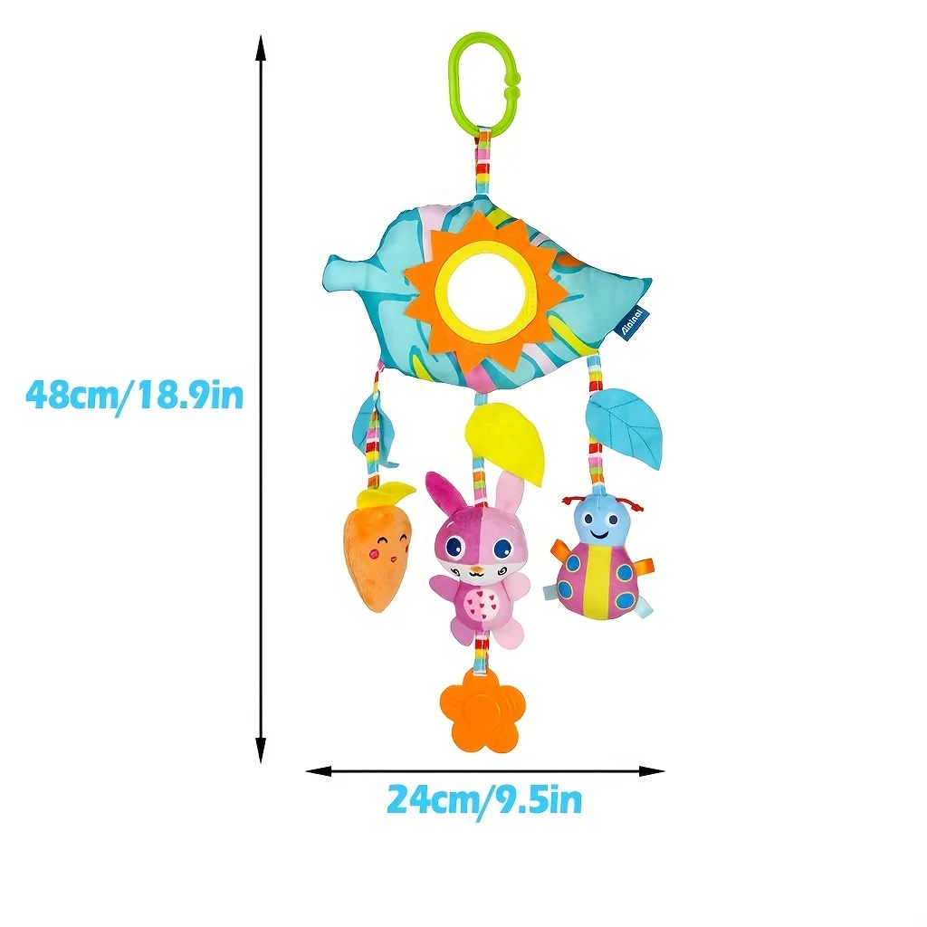 Rainbow Soothing Plush Toy Car Bed Hanging Bell, Cute Cartoon Creative Car Bed Hanging Rainbow Rattle