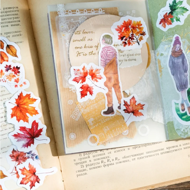 45pcs Autumn Flower Maple Leaf Stickers Magazine Diary Album Decorative Stickers Stationery Stickers