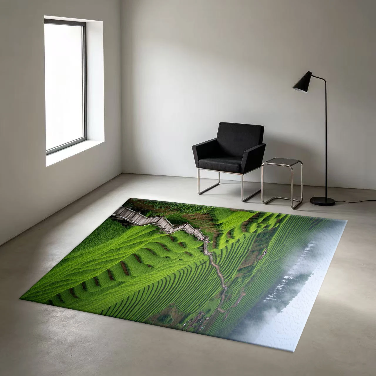 Green Tea Terraces Landscape Carpet Natural Scenery Home Carpet Decorative Floor Mat for Living Room Study Room Decoration