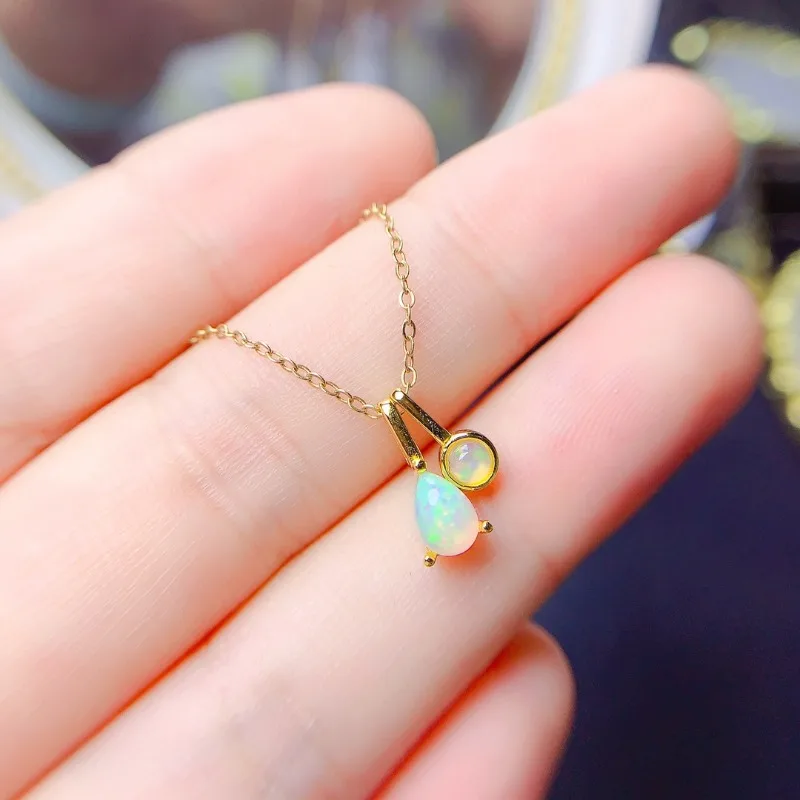 Fashion Big Water Drop Natural Opal Pendant Necklace for Women Luxury Rose Gold Color Crystal Flower Necklace Jewelry