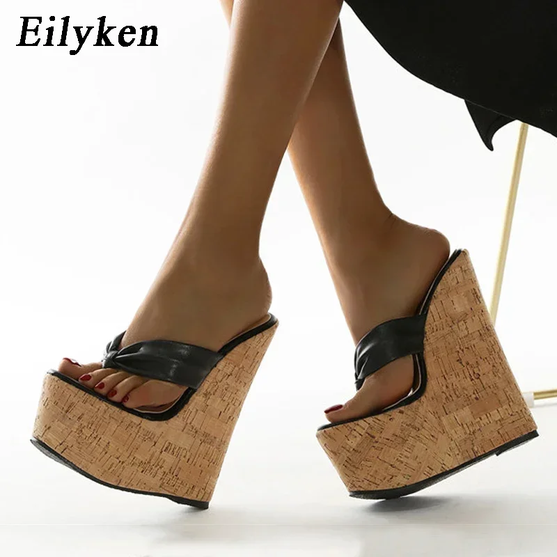 Eilyken New Design Clip Toe Wedges Platform Women Slippers Summer Sexy Super High Heels Mules Sandals Flip Flops Ladies Shoes