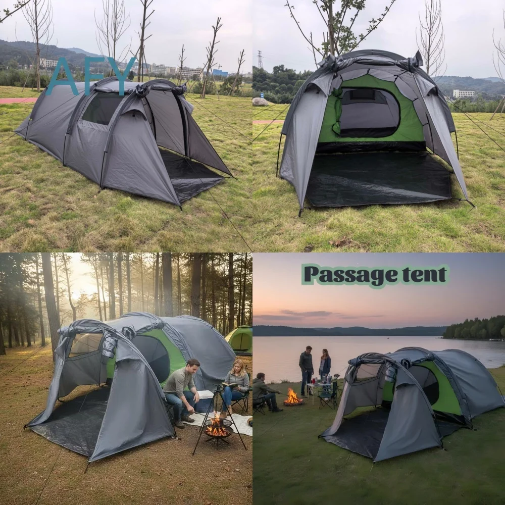 Large Tunnel Camping Tent for Outdoor Adventure with Built-in Sunshade Waterproof Windproof Portable Shelter for Backpacking