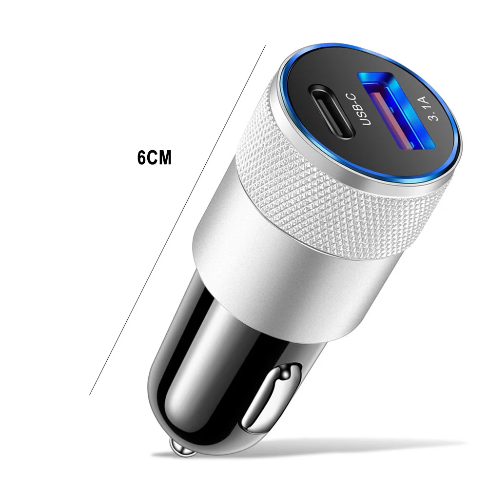 Car Charger USB Type C 3.1A 15W PD Charging Mobile Phone Adapter Mobile Phone Charger Electronic Car Accessories