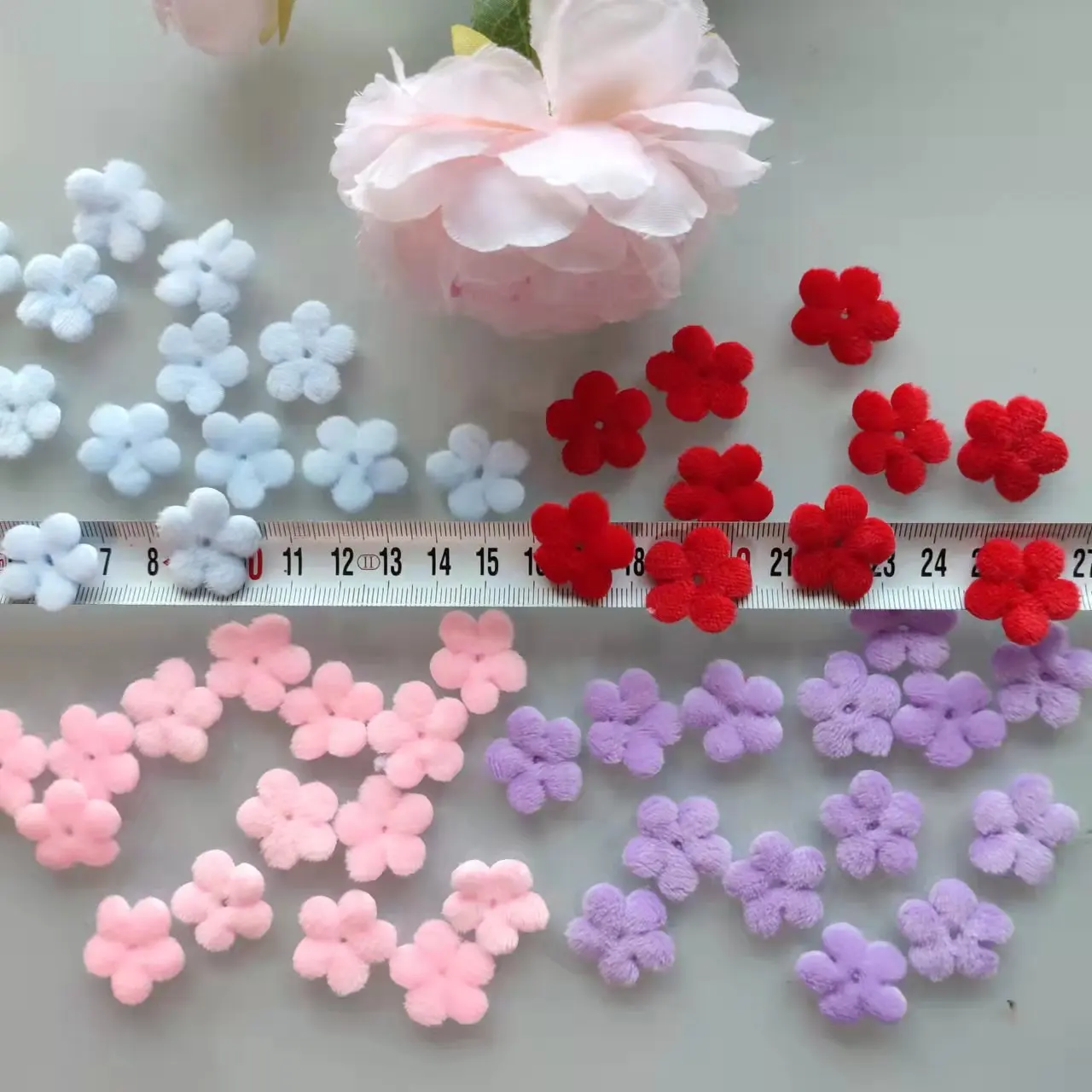 50pcs Mini Plush Floret Patch DIY Headdress Hair Clip Accessories Flower Paper Head Wedding DIY Wreath Shoes Bag Decoration