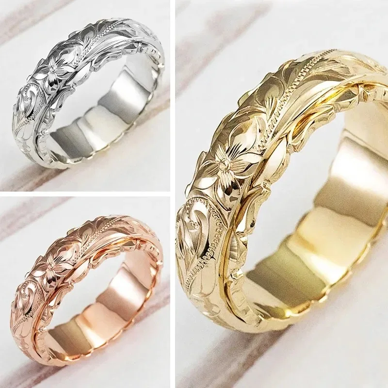 Yellow Gold Suspended Carved Rose Flower Ring for women and men gold rings 14 k Women\'s jewelry rings Wedding Anniversary 2021