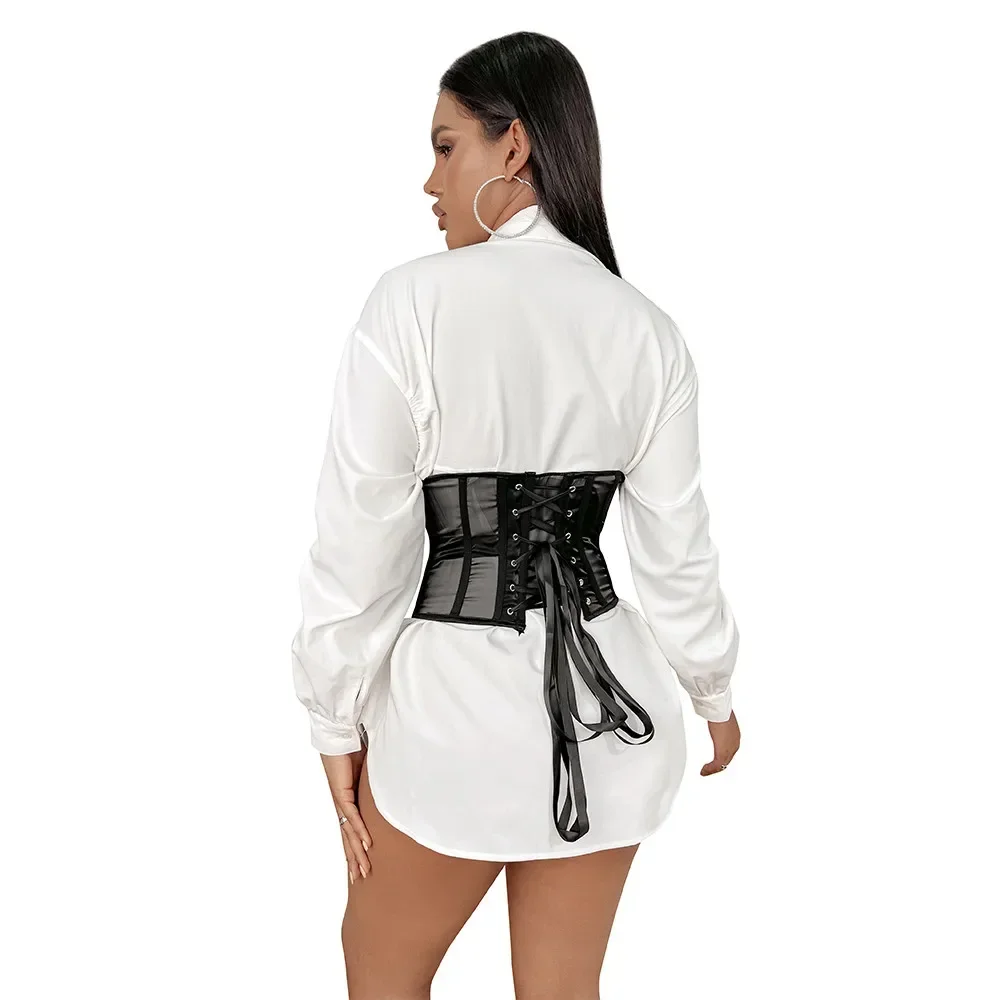 Sexy Black Mesh Women Waist Trainer Corset Goth Vintage Bustiers Slim Body Belts Streetwear See Through Corsets