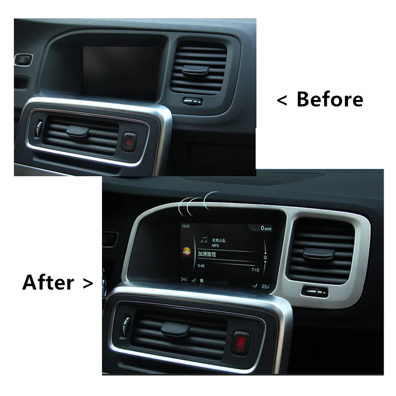 Car Styling Console Navigation Frame Decorative Cover Trim For Volvo S60 V60 2011-17 Interior Stainless Steel Strip Mouldings