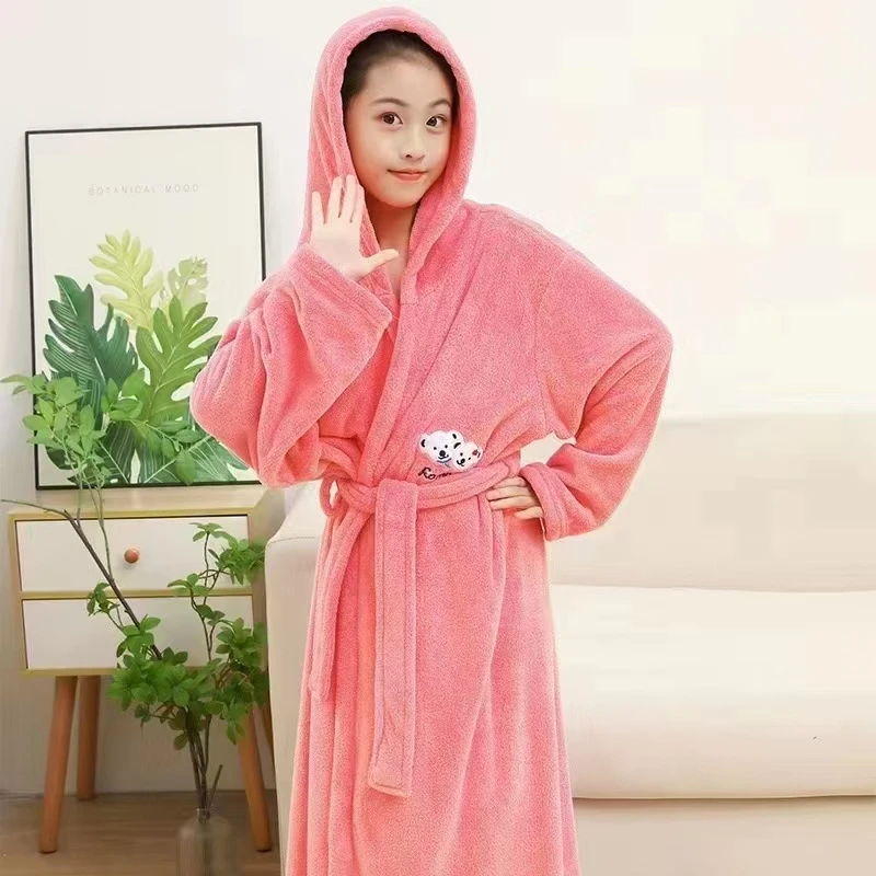 Super soft children's cartoon fleece water fox fur family hot spring swimming robe pajama nightgown sleepwear home clothing