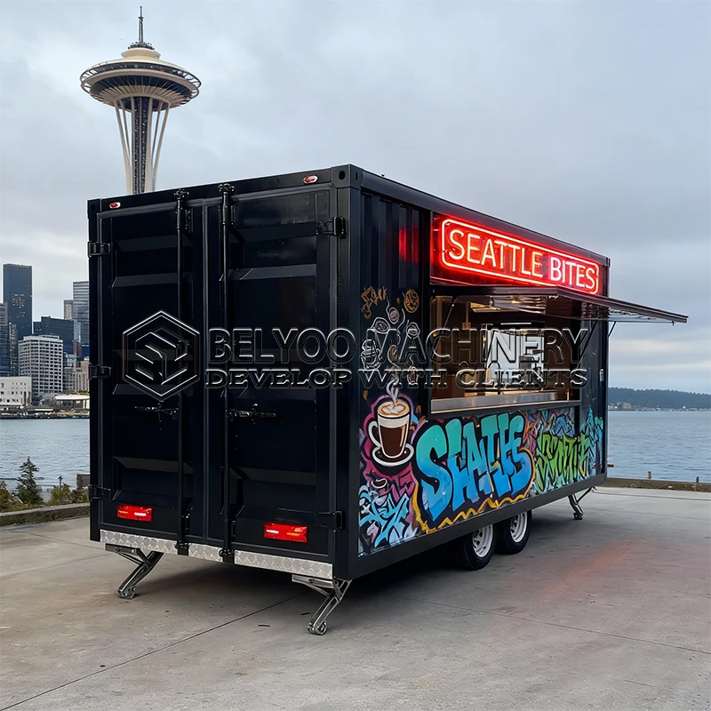 Belyoo Fully Equipped Enclosed Trailer Food Kiosk Crepe Container Food Truck Trailer Cart Catering Truck with Wheels