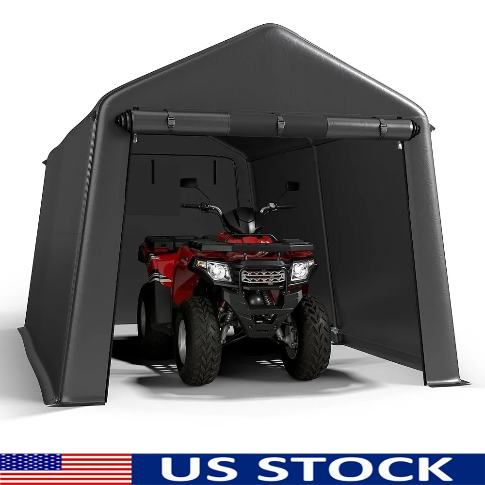 

7x12ft уличное стальное укрытие для карспорта, водонепроницаемое хранилище для мотоцикла, квадроцикла с сетчатыми вентиляционными дверцами на молнии и простая сборка