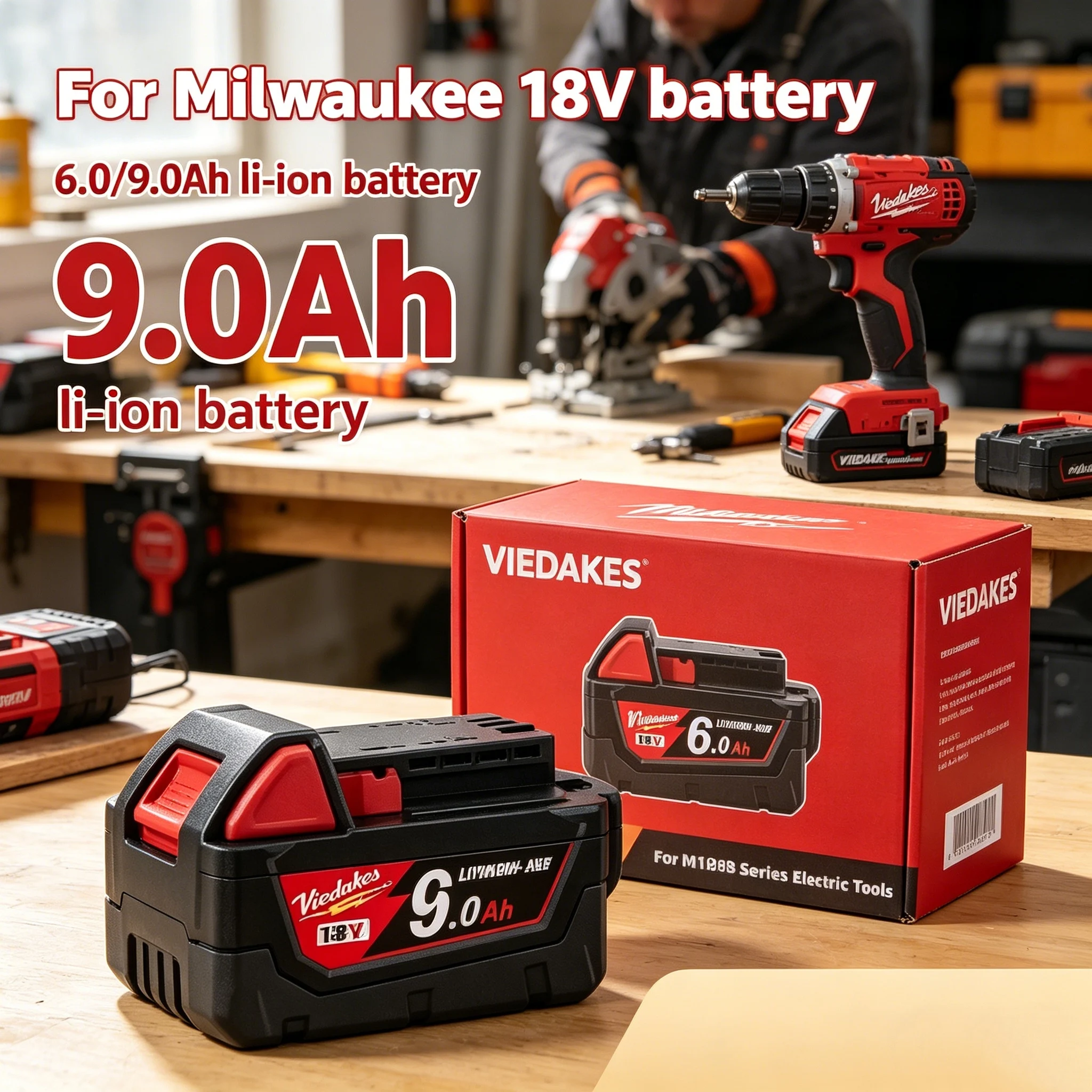 For Milwaukee18V Battery，M18B6 6.0Ah Chargeable Battery 48-11-1850 48-11-1860 18650 Lasting High Performance Power-Driven Tools