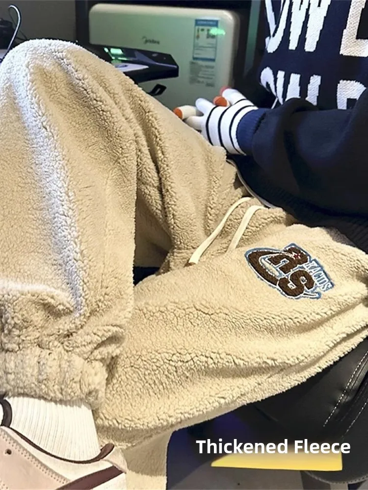 

Thiened Fce Men's Pants Autumn Winter Vintage American Sle Casual Sports Trousers with Inner Straight Cut Stree...