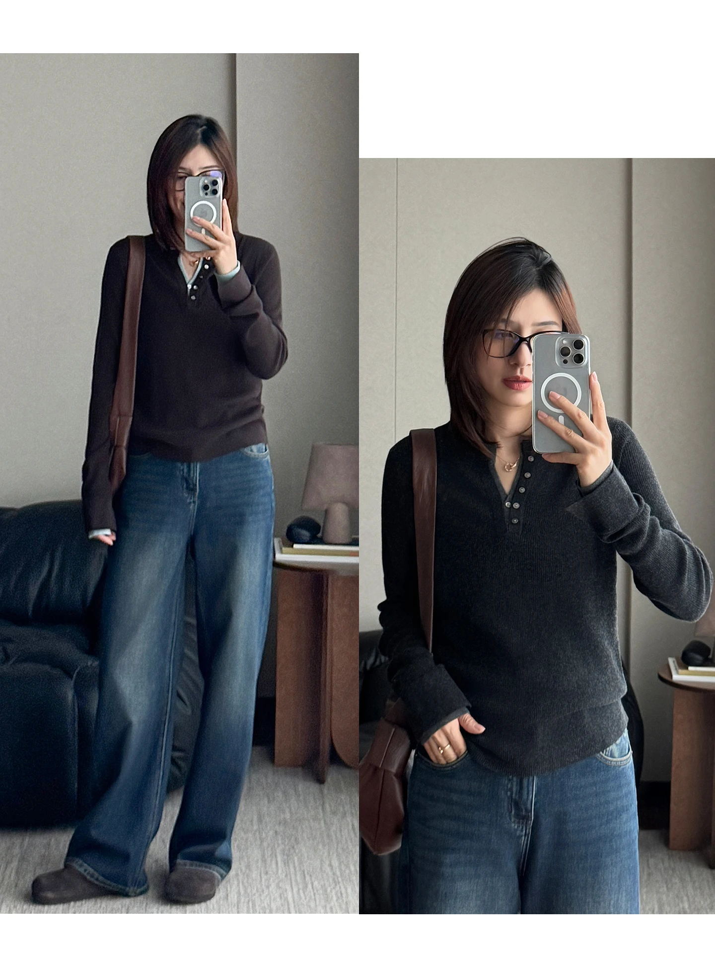 

Soft Wool Blend Slimming V-Ne Knitwear Casual Sle Long Sve Overhead Faionable Color Blo Layered Look Autumn New Ar...